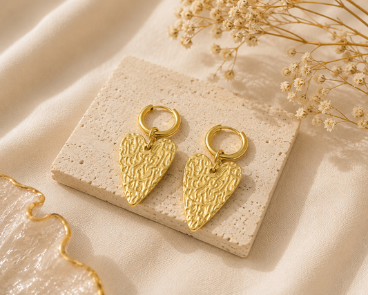 Boucles d'oreilles Cœur Martelé Dorées